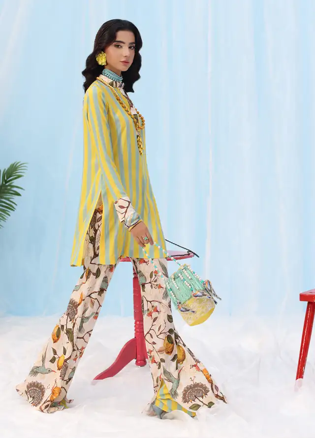 Rush Hour by Musferah Saad Pret Printed Silk 2 Piece Suit Citrus Lime